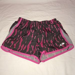 Grey Athletic Shorts with Pink Streaks